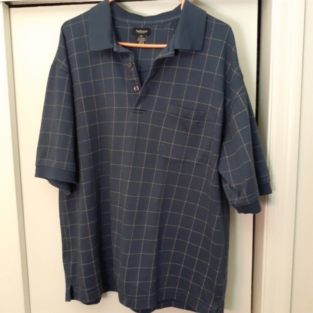 Van Heusen polo shirt mens XLT blue windowpane  summer top xl tall summer top